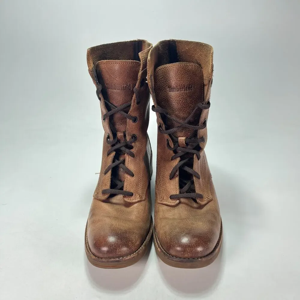 Timberland Whittemore Brown Leather Mid Calf Lace Up Casual Boots Women's Sz 8.5